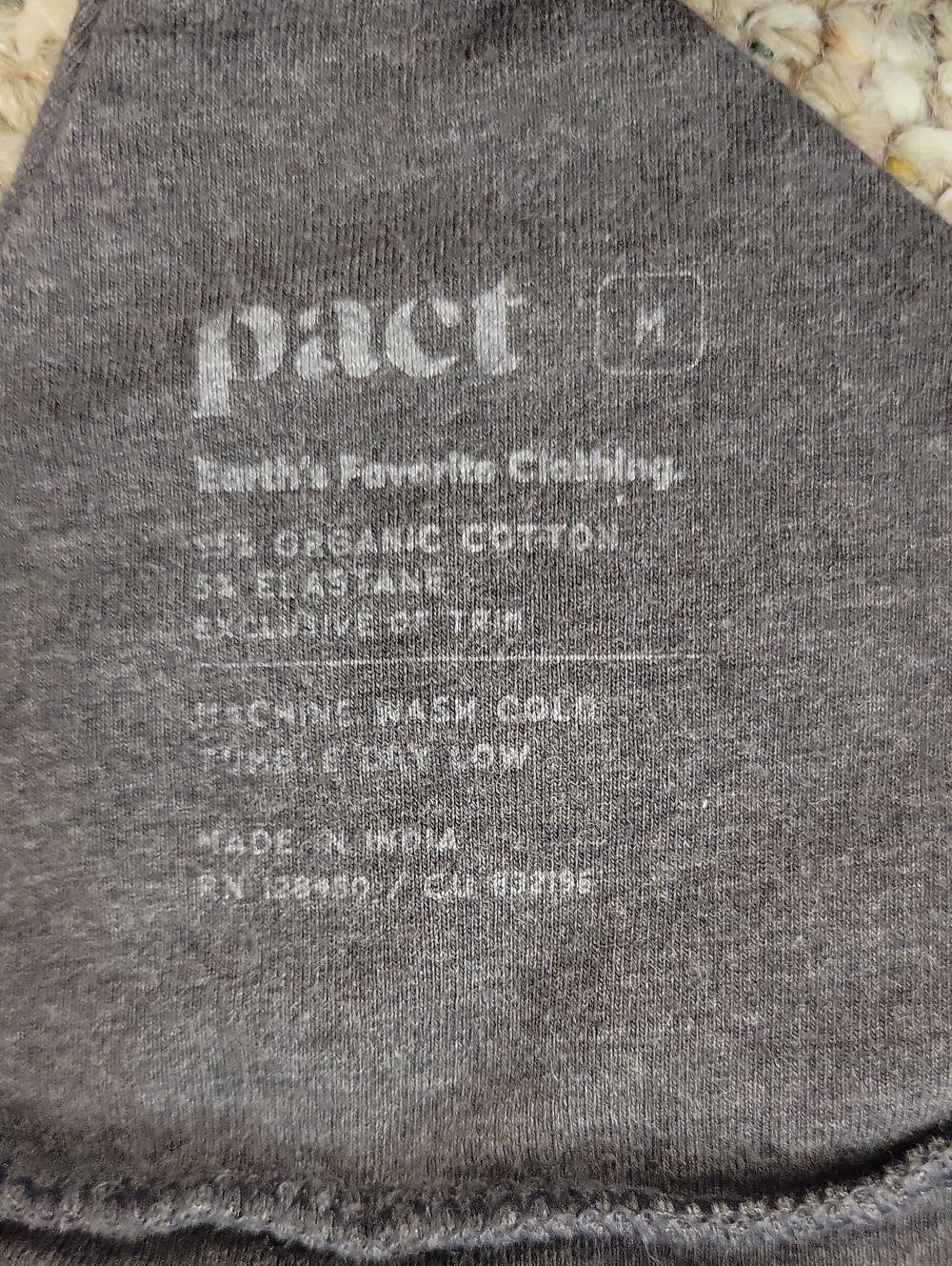 Pact Soft Triangle Bralette in Charcoal Grey. Medium Gorpcore Organic Cotton - Picture 4 of 5